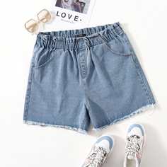 Джинсовые шорты размера плюс с присборенной талией Shein