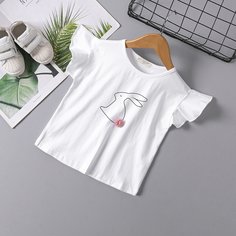 с оборками С карикатурой милый Футболки для маленьких девочек Shein