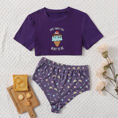 Мультяшный принт милый Пижама Shein