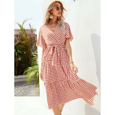 Платье с поясом и узором "хаундстут Shein