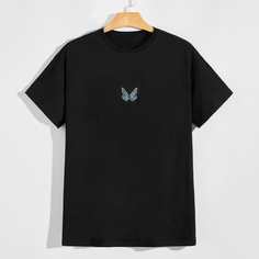 Мужская футболка с вышивкой бабочки и короткими рукавами Shein