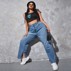 Разрез Одноцветный Повседневный Джинсы размер плюс Shein