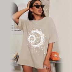 Футболка оверсайз с принтом солнца и звезды Shein