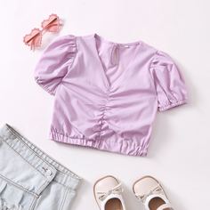 Блузка с застежкой сзади и пышным рукавом для девочек Shein