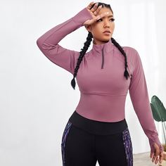 на молнии Одноцветный Спортивные топы размера плюс Shein