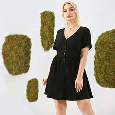 Пуговица Одноцветный Повседневный Платья размер плюс Shein