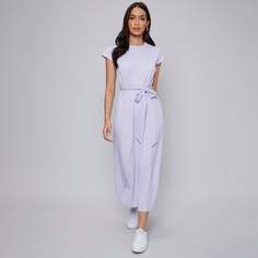 Однотонное платье с поясом Shein