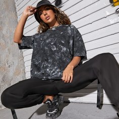 Длинная футболка оверсайз с принтом тай дай Shein