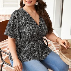 Блузка размера плюс с принтом и v-образным воротником Shein