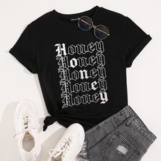 буква Повседневный Футболки Shein