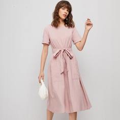 Платье с поясом, карманом и пуговицами сзади Shein