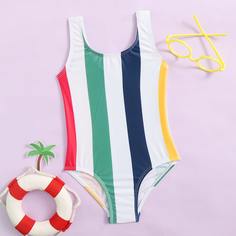 Слитный купальник в полоску для девочек Shein