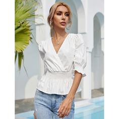 С оборками Одноцветный Бохо Блузы Shein