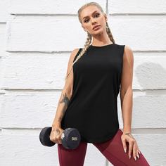 с разрезом Одноцветный Спортивные футболки Shein