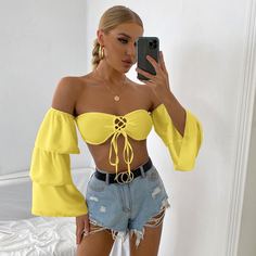 на шнурках Одноцветный Сексуальный Женские топы Shein