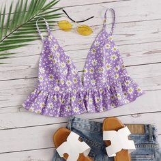 Цветочный топ с оборками Shein