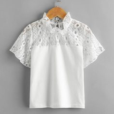 с оборками Одноцветный Повседневный Футболки для маленьких девочек Shein