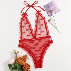 Сетчатое боди с узором сердечка Shein