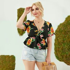 Блузка размера плюс с узлом и цветочным принтом Shein