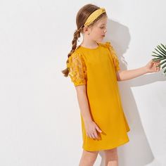 Платье с сетчатым рукавом и аппликацией для девочек Shein