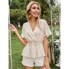 С оборками цветочный Бохо Блузы Shein