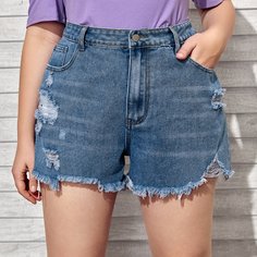 Рваные джинсовые шорты размера плюс Shein