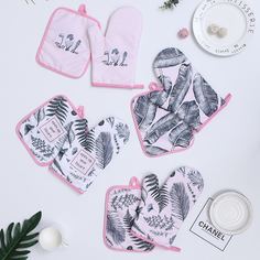 1шт прихватка для духовки и 1шт термостойкая подкладка с узором растений Shein