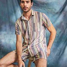 Мужская рубашка на пуговицах и шорты в полоску Shein