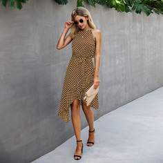 Асимметричное платье в горошек с поясом Shein