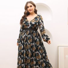 Контрастные кружева Цветочный Очаровательный Платья размер плюс Shein