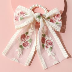 Резинка для волос с бантом и цветочной вышивкой для девочек Shein