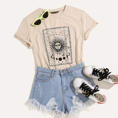 Футболка с принтом солнца Shein