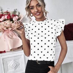 Блуза с принтом сердца Shein
