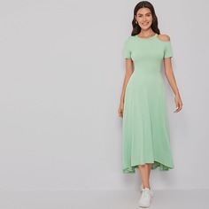 Однотонное платье с вырезом Shein