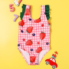 с оборками Клетка милый купальник для малышей Shein