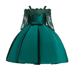 Контрастные кружева Одноцветный Очаровательный Нарядное платье для девочек Shein