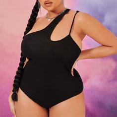 Однотонное боди на одно плечо размера плюс 1шт Shein