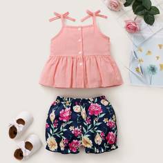 Майка и шорты с цветочным принтом для девочек Shein