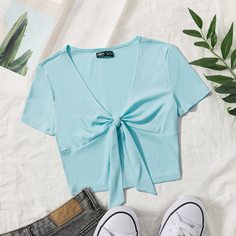 трикотажный Одноцветный Повседневный Футболки Shein