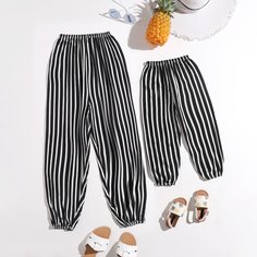 Полосатый Повседневный Брюки для маленьких девочек Shein