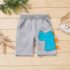 Аппликация Мультяшный принт милый Шорты для мальчиков Shein