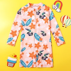 Слитный купальник с принтом растений для девочек Shein