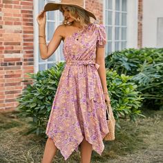 с поясом Цветочный принт Бохо Платье Shein