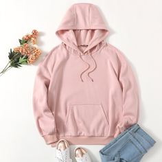на кулиске Ровный цвет Повседневный Свитшоты Shein