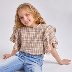 Топ в клетку с оборками для девочек Shein