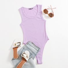 Однотонное боди с U-образным воротником Shein