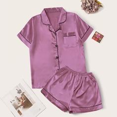 Контрастная атласная пижама Shein