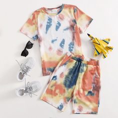 Топ и шорты с принтом тай дай для мальчиков Shein