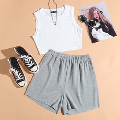 Однотонная майка и шорты Shein