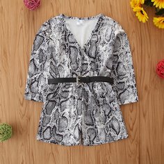 с поясом змеиный принт Повседневный Комбинезоны для девочек Shein